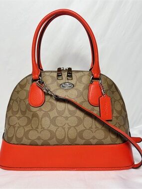 Coach F33904 Signature Cora Satchel / Dome Satchel – Coral Orange Trim